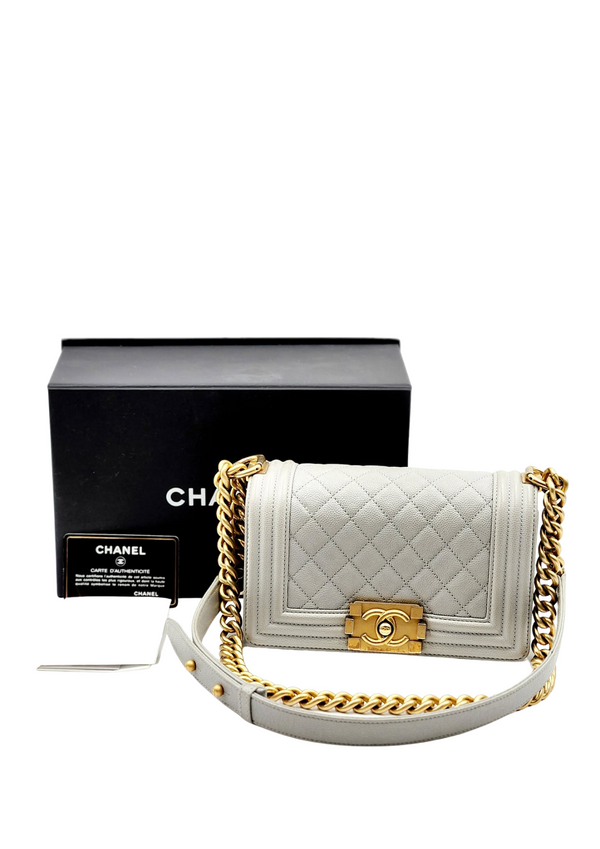 CHANEL Quilted Caviar Leather Small Boy Flap Bag