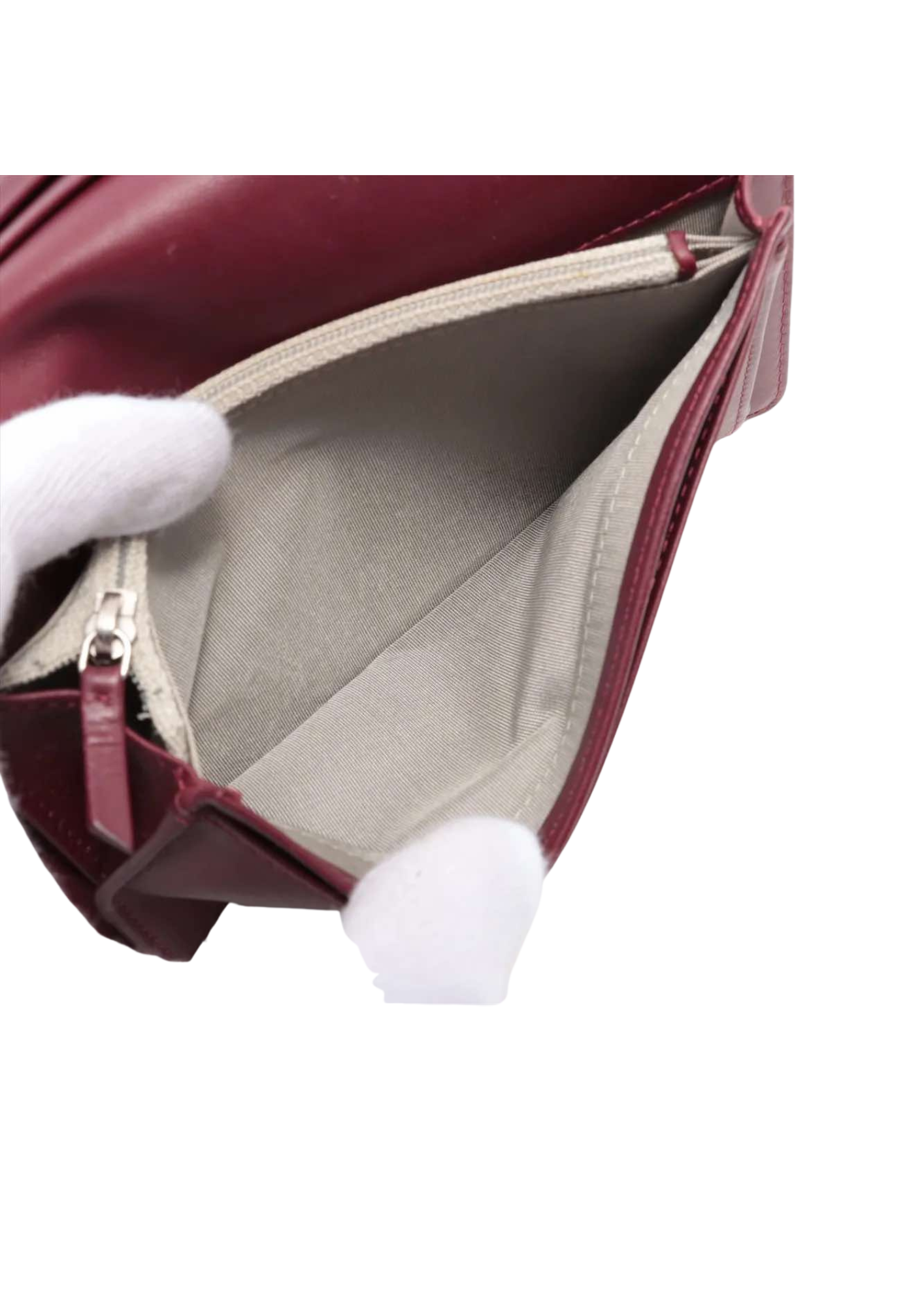 CHANEL Coco Mark Patent Leather Wallet Bordeaux Silver