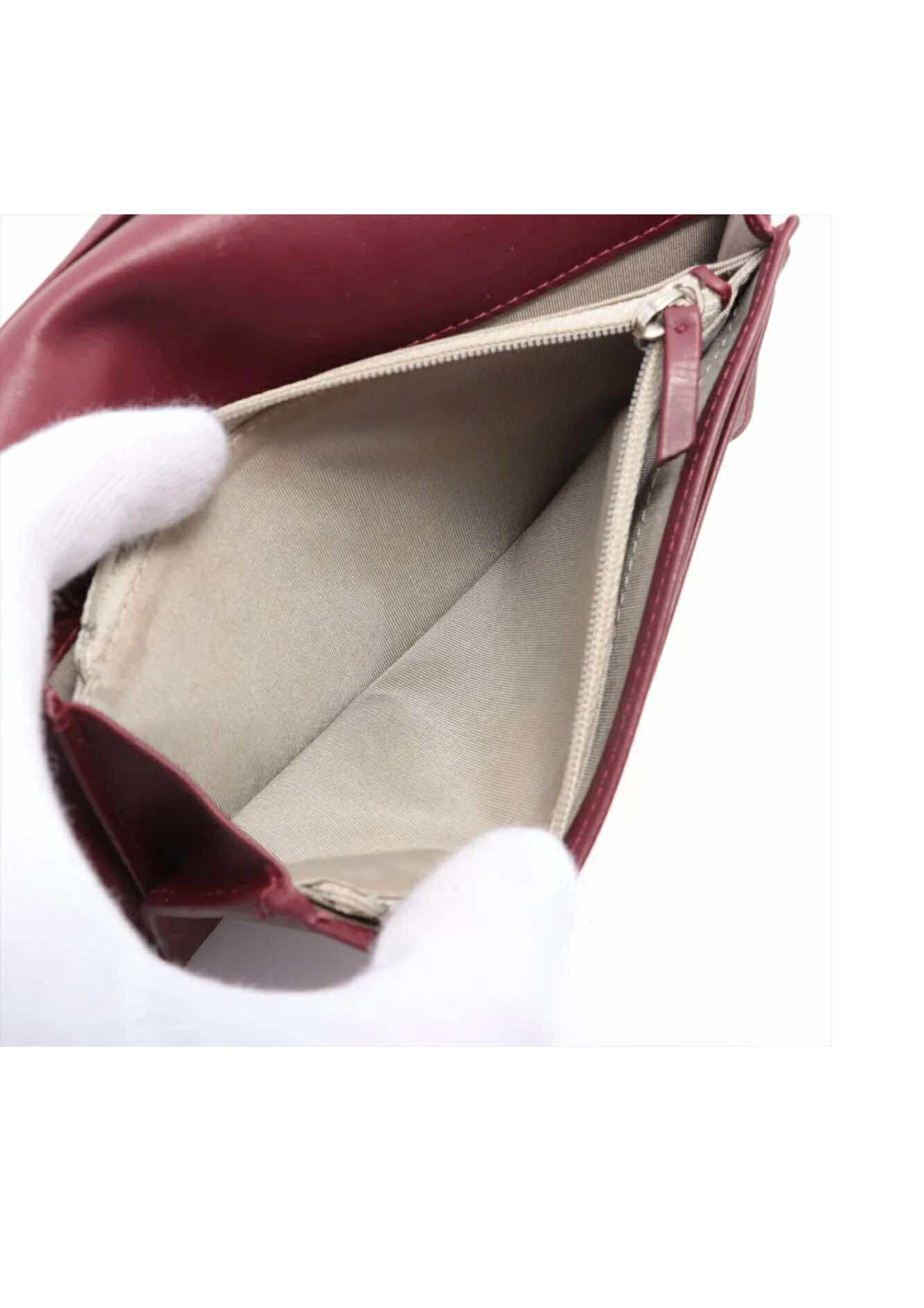 CHANEL Coco Mark Patent Leather Wallet Bordeaux Silver