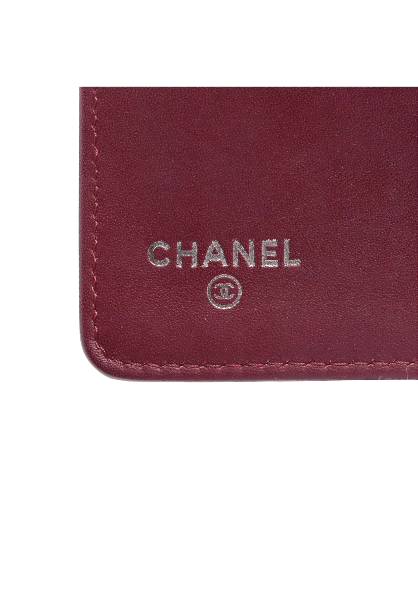 CHANEL Coco Mark Patent Leather Wallet Bordeaux Silver