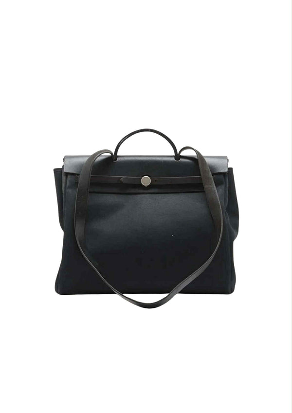 HERMÈS Herbag MM Toile Officier x Calfskin