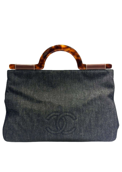 CHANEL Coco Mark Denim Tortoise Handbag