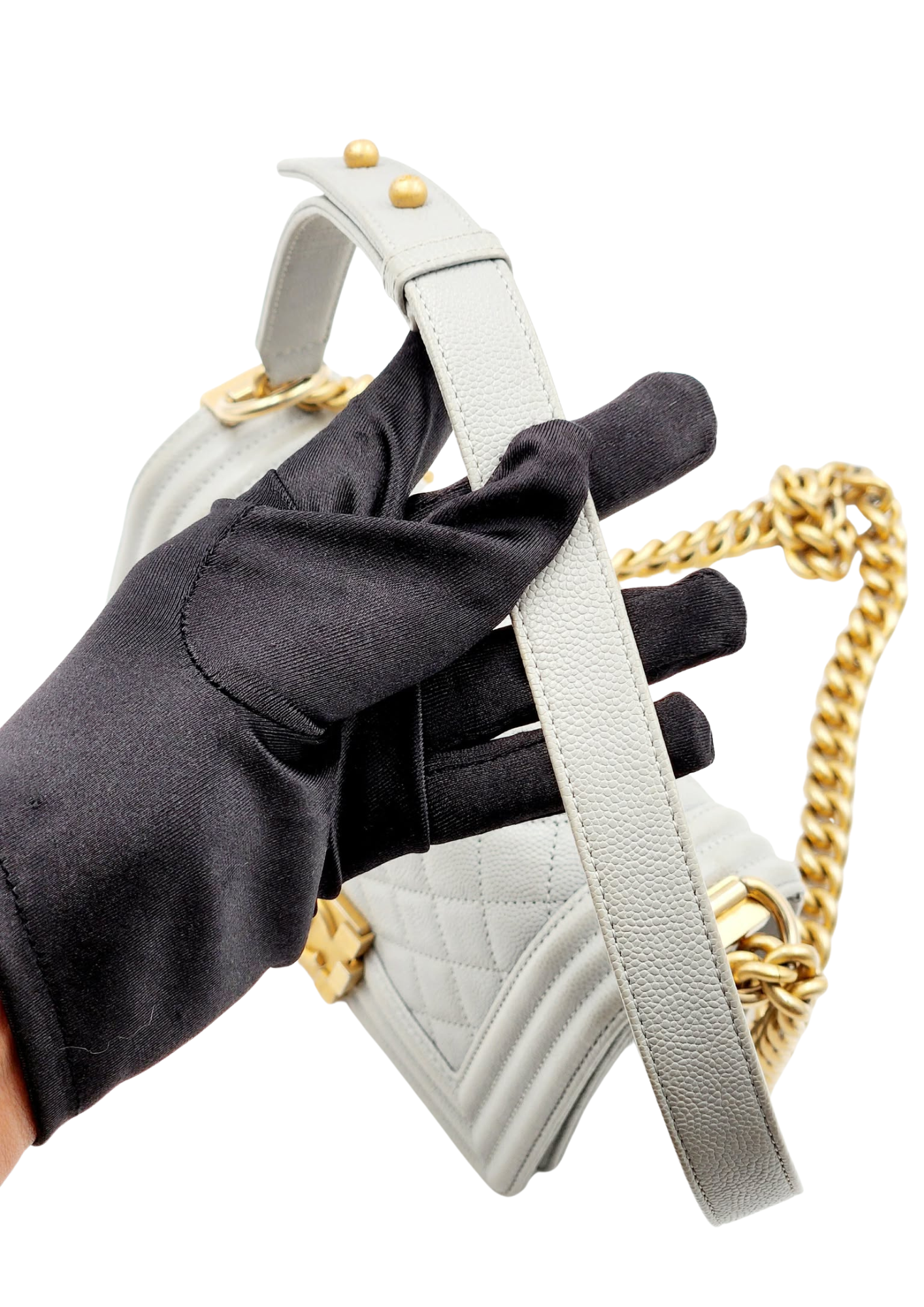 CHANEL Quilted Caviar Leather Small Boy Flap Bag