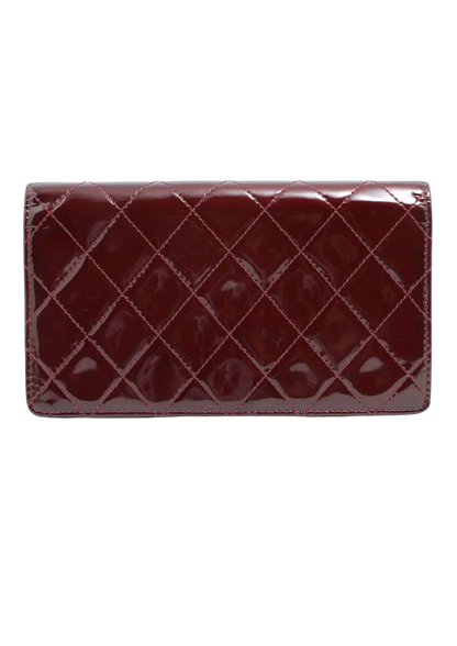 CHANEL Coco Mark Patent Leather Wallet Bordeaux Silver