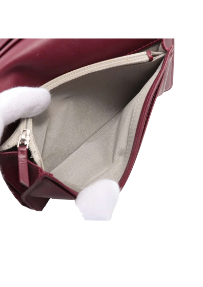 CHANEL Coco Mark Patent Leather Wallet Bordeaux Silver