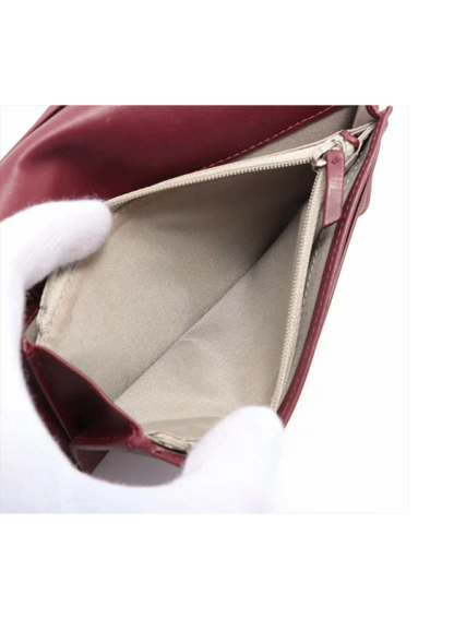 CHANEL Coco Mark Patent Leather Wallet Bordeaux Silver