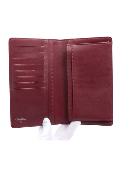 CHANEL Coco Mark Patent Leather Wallet Bordeaux Silver