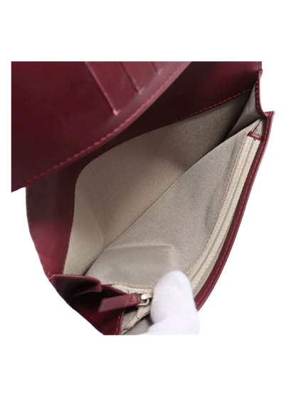 CHANEL Coco Mark Patent Leather Wallet Bordeaux Silver