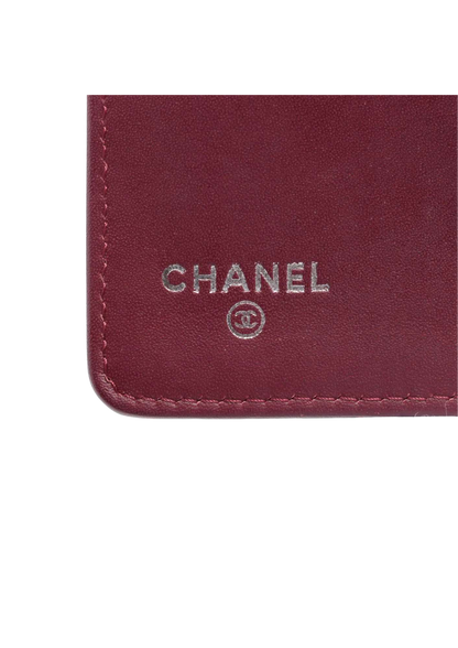 CHANEL Coco Mark Patent Leather Wallet Bordeaux Silver