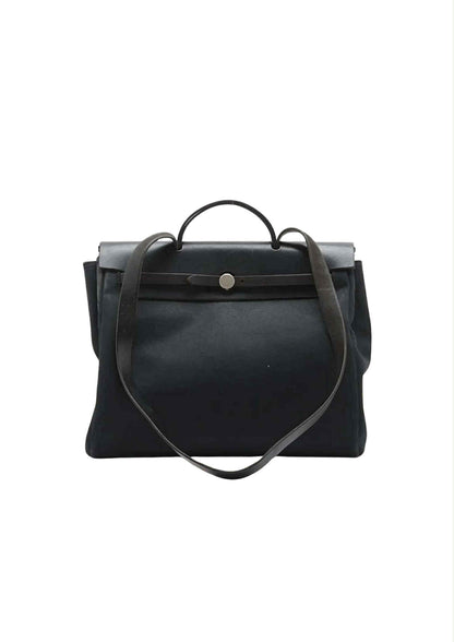 HERMÈS Herbag MM Toile Officier x Calfskin