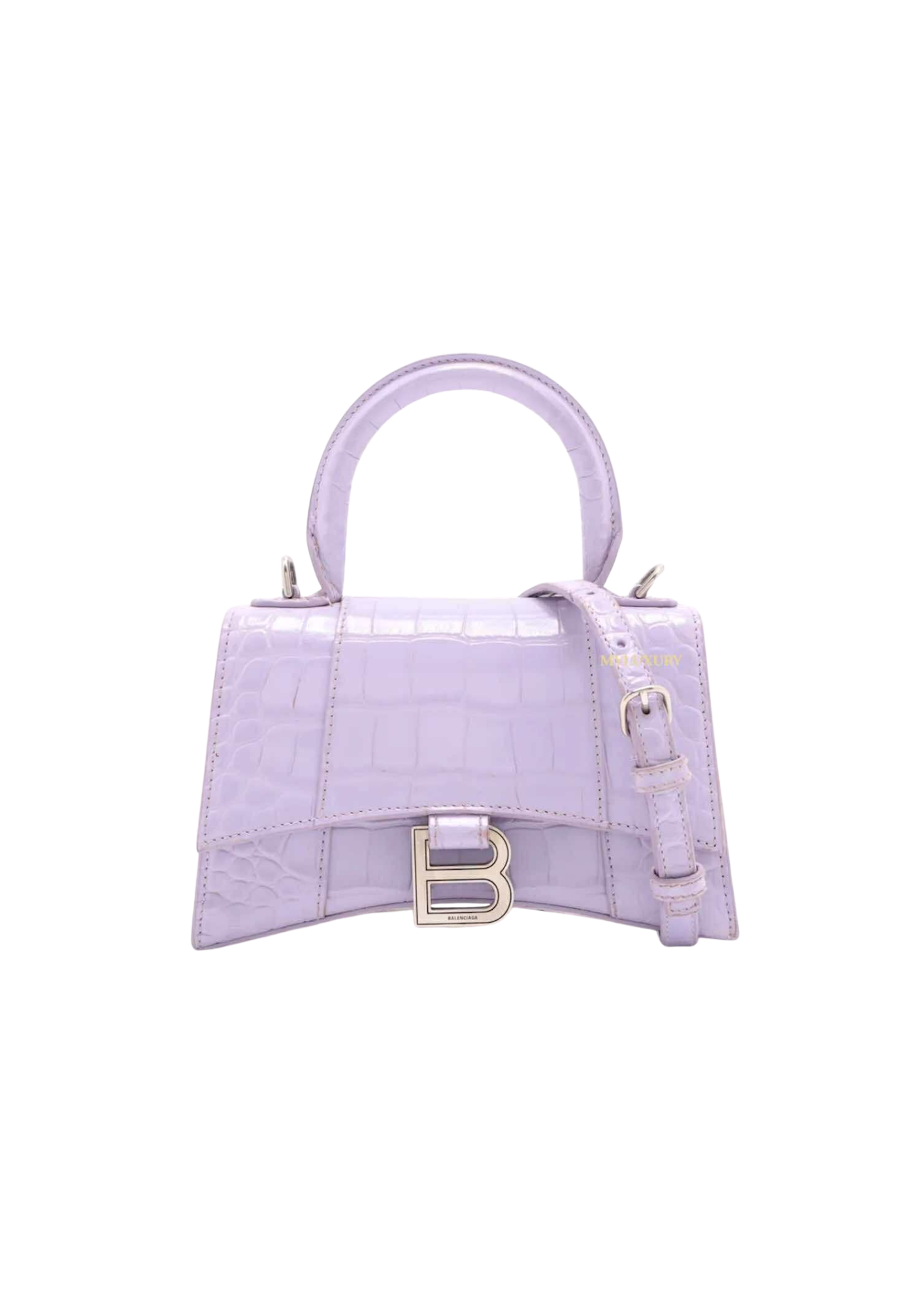 BALENCIAGA Hourglass Mock Croc 2Way XS Handbag
